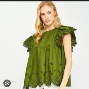 Zara Olive Eyelet Blouse